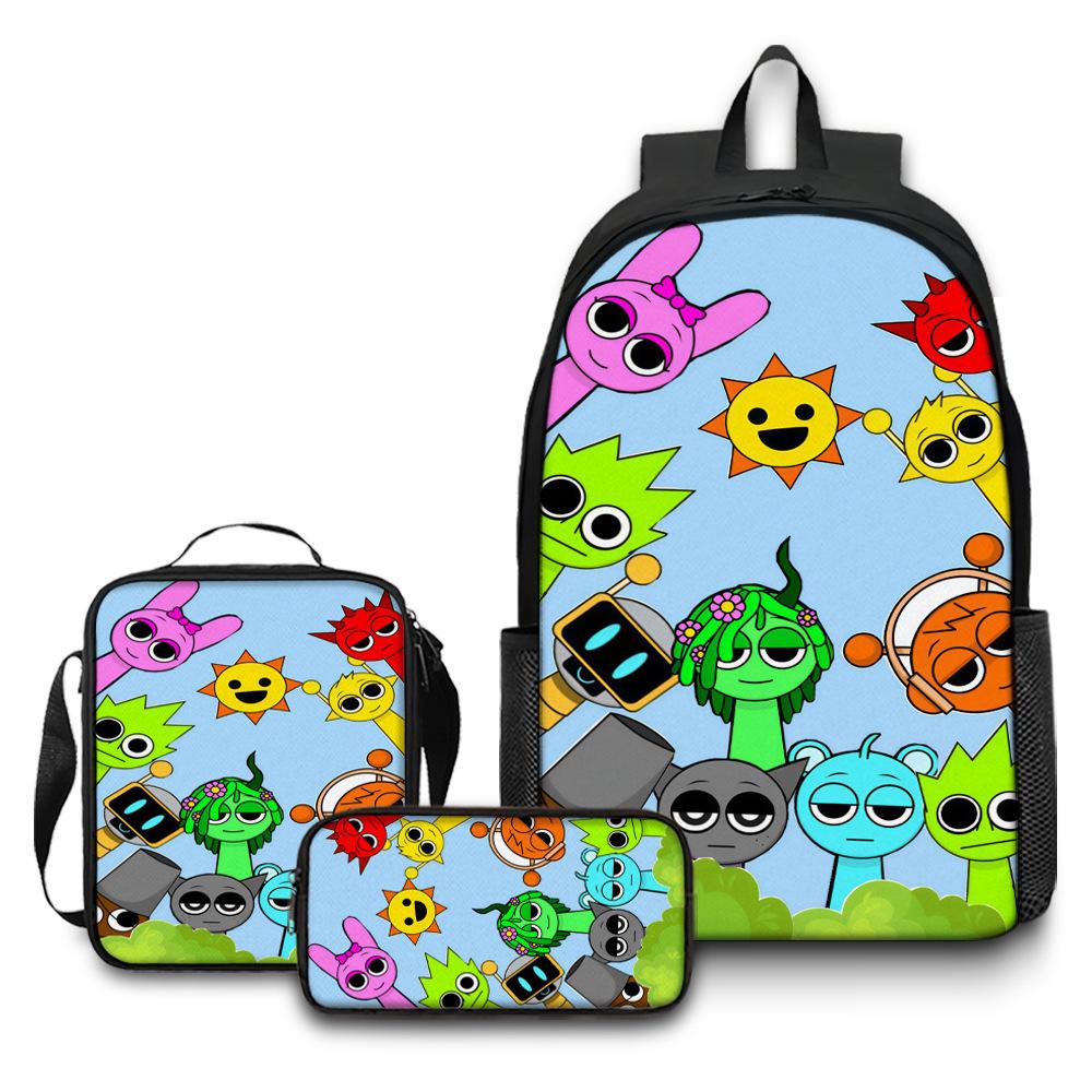 Rhythm Box Game Merchandise Schooltas Sprunki Cartoon Rugzak Lunchtas Etui Drie Delig Set