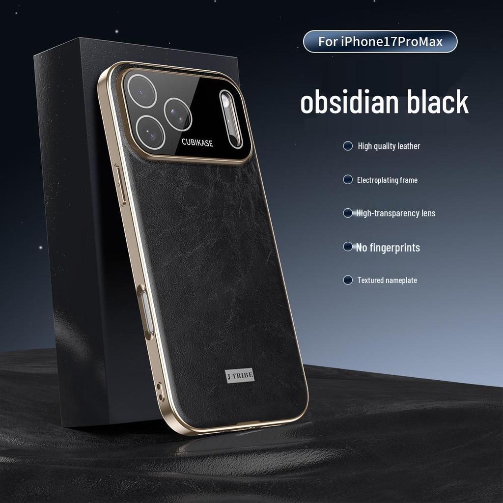 Electroplated Leather Phone Case for iPhone 17 Pro Max: Drop-proof, Oil-Wax Leather Texture, Compatible with iPhone 16