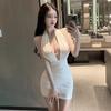 Nightclub Club Clubbing, Sexy Halter Neck, Deep V-neck Backless Dress, Women's Summer French Waist-cinching Slimming Pencil Short Skirt