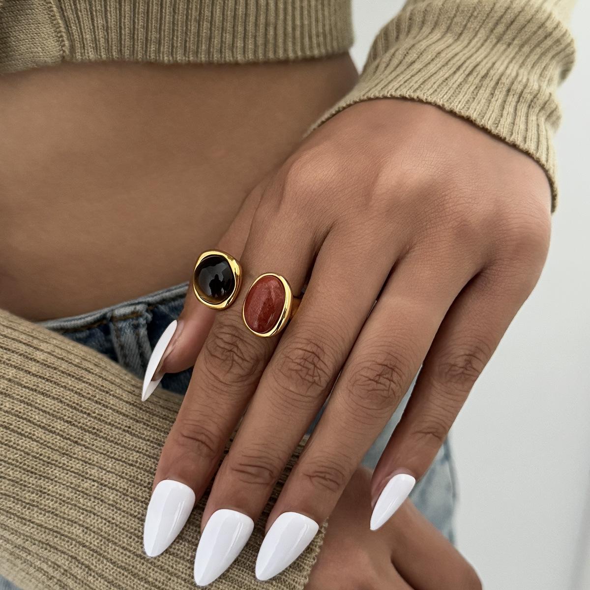 

Vintage Elegant Open Metal Rings for Women Trendy Gold Color Resin Inlay Finger Rings Femme New Charm Jewelry Accessory зелений