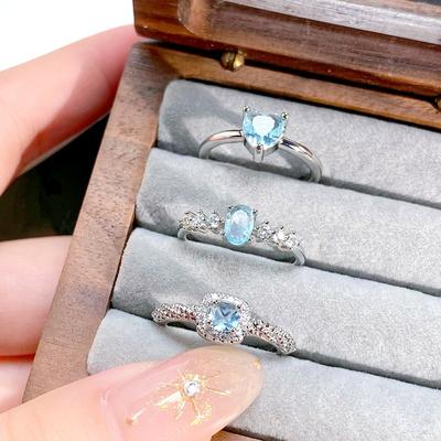 Leichter Luxus High-End Meeresblau Zirkon Leichter Luxus Zuckerwürfel Liebe Offener Ring Nische Stapelbar Tragend Bunter Schatz Exquisiter Ring