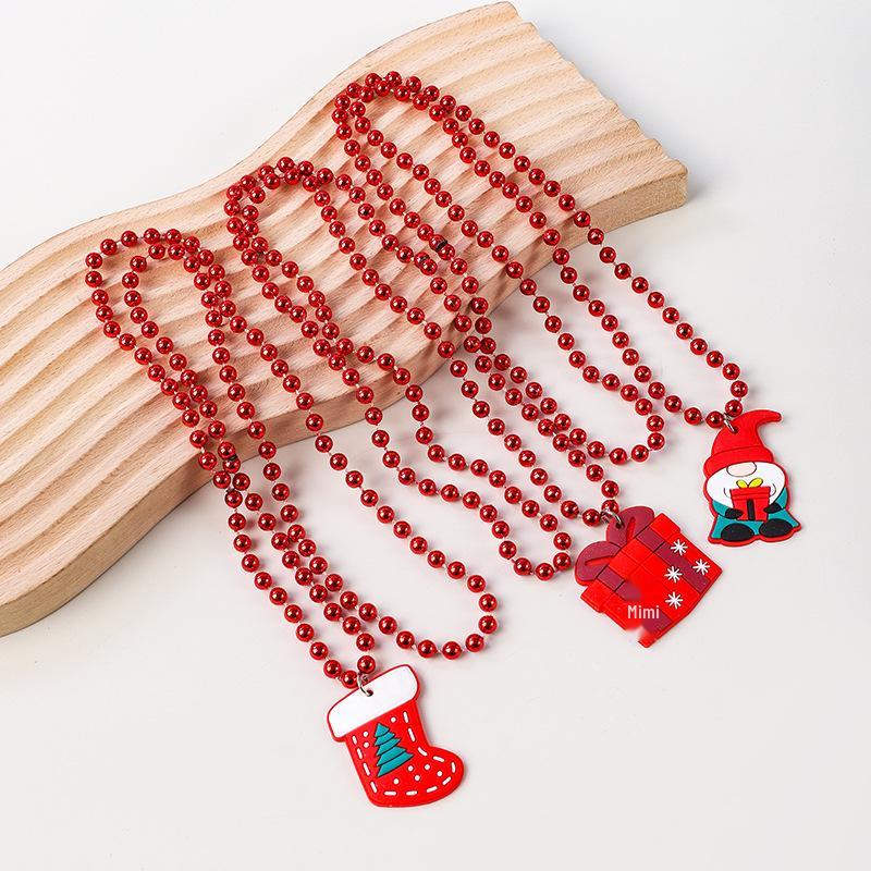 

European & American Christmas Drip Oil Beaded Necklace: Cartoon Santa, Wreath & Tree Design for Women красный