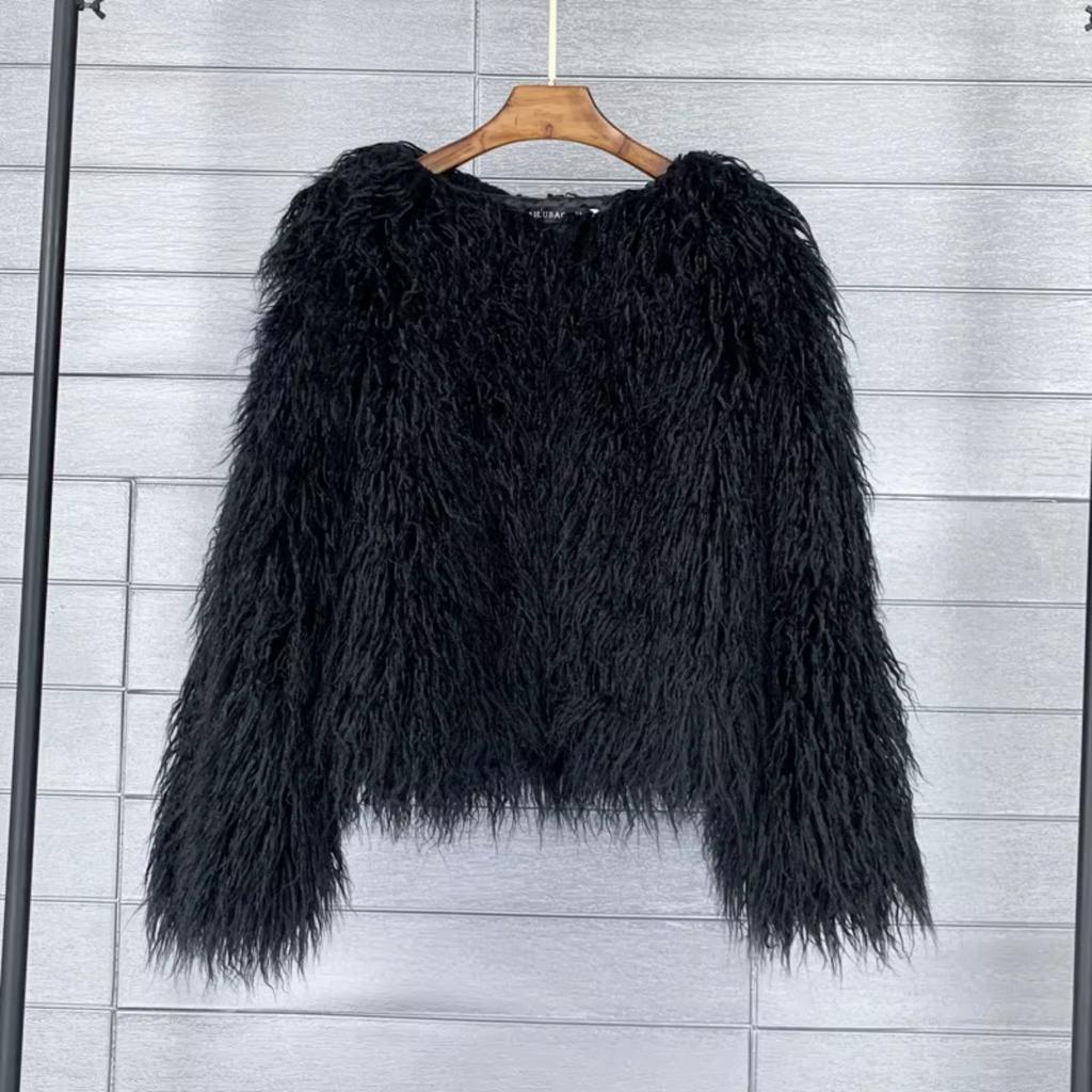 TrendHub Kunstpelzmantel und Jacken Damen Lässig Warm Rundhals Flauschige Pelzmäntel Damen