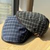 Spring and Autumn Japanese-style retro plaid forward cap for women, fashionable and casual versatile duckbill cap that makes the face look smaller,