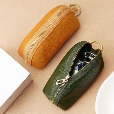 Car Key Case Faux Leather Key Bag Key Chain Pouch Zippered Car Key Bag with Metal Ring for Men Women