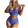 Kadın Ekose Mayo Göğüs Pedli Push Up İki Parçalı Mayo Tank Top Külotlu Slim Fit Mayo Ekose Mayo