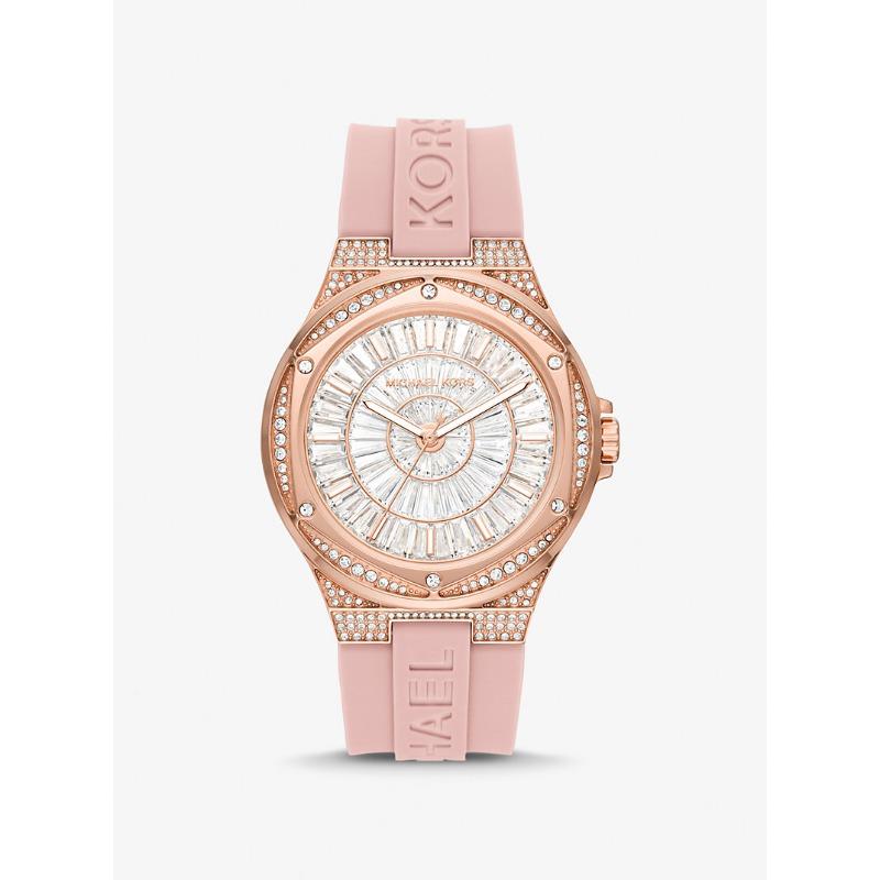 

Женские часы Michael Kors Oversized Lennox с паве, покрытие цвета розового золота, силиконовый ремешок MK7334 румянец