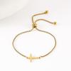 Pearl Chain Cross Stainless Steel Bracelet - European & American Style, Simple Lucky Cross Design.