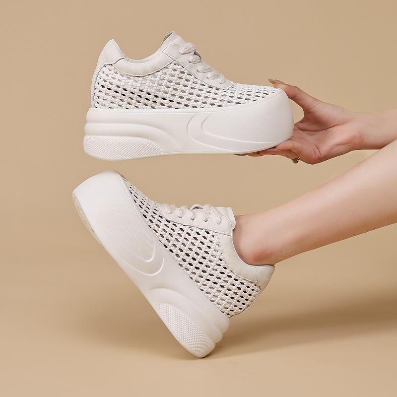 Thick-soled Hollow Fashion Casual Shoes for Women In Summer Woven Mesh White Shoes All-match Platform Shoes