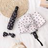 A Simple and Elegant Black and White Polka Dot Tri-fold Umbrella a Mini Fully Automatic UV-protective Sun Umbrella