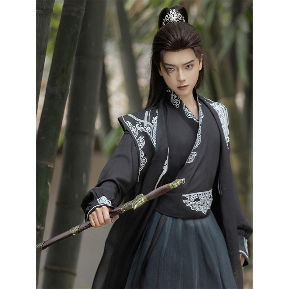 Chinese Song Dynasty Style Hanfu For Men, Two-color Cross-collar Martial Arts Embroidery Suit