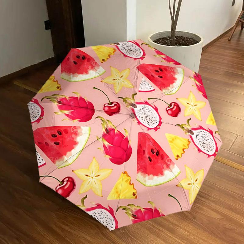 1pc Fruit Salad Pattern Automatic Open/Close Umbrella, 8-Rib Sturdy Frame, Umbrella for Travel, Everyday, Formal Events Yy251126044