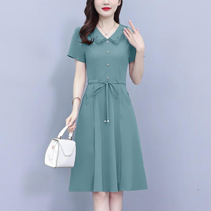 Chic Short-Sleeved Slim Fit Summer Dress for Women - Mid-Length, Belly-Covering, Goddess Style