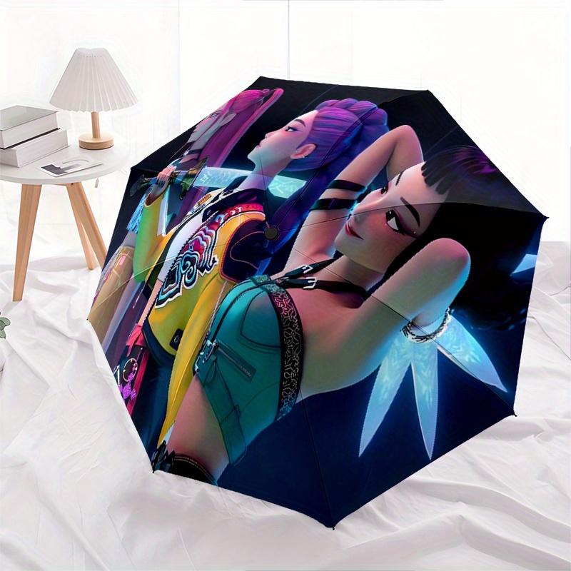 Paraguas plegable KPop Demon X de apertura y cierre automáticos con estructura de 8 varillas y diseño compacto para viajar, perfecto para todas las ocasiones | Elegante