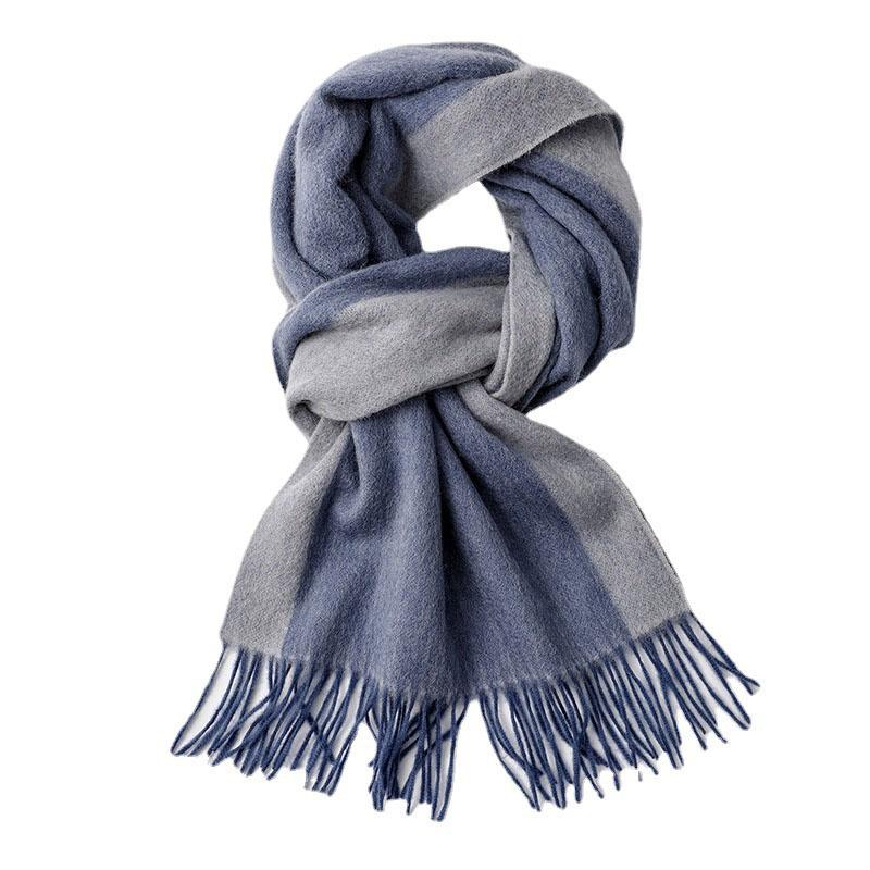 35x196cm Men's 100% Wool Ombre Gradient Scarf Thick Winter Warm Neck Wrap Dual-Color Fall Winter Accessory for Men