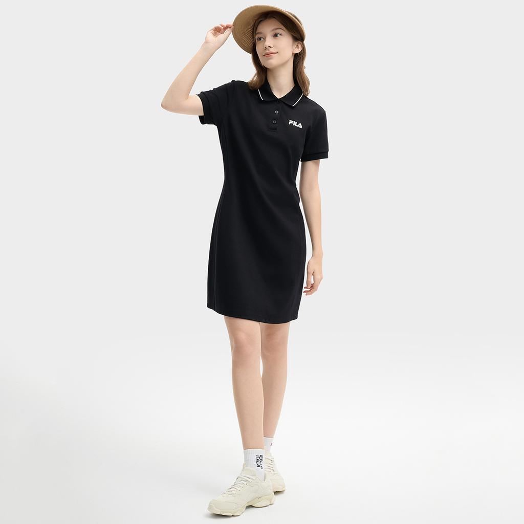 New FILA ORIGINALE Short Sleeved Dress Women's Jet Black BK F51W529316F-BK