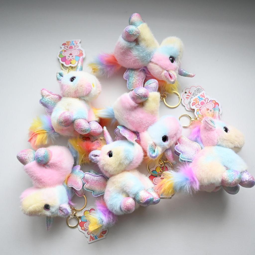 Iridescent Unicorn Angel Wings Plush Keychain Doll