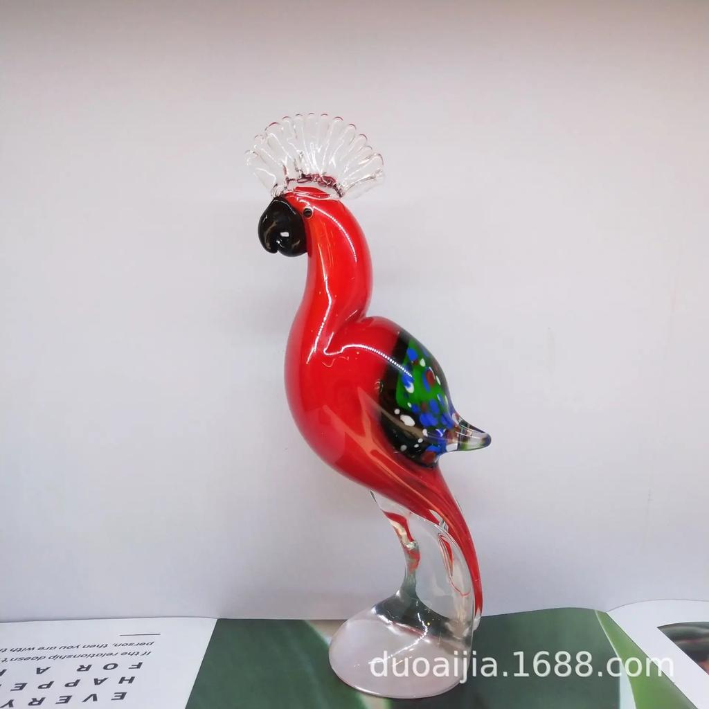 Hand Blown Glass Parrot Figurines Hand Made Crystal Animal Sculpture Modern Ornament Fengshui Table Centerpiece Home Decor Gift