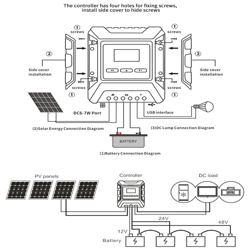10A/30A/60A/80A MPPT Solar Controller Color LCD Screen Solar Charging Controller 12/24/48V Input Automatic Identification