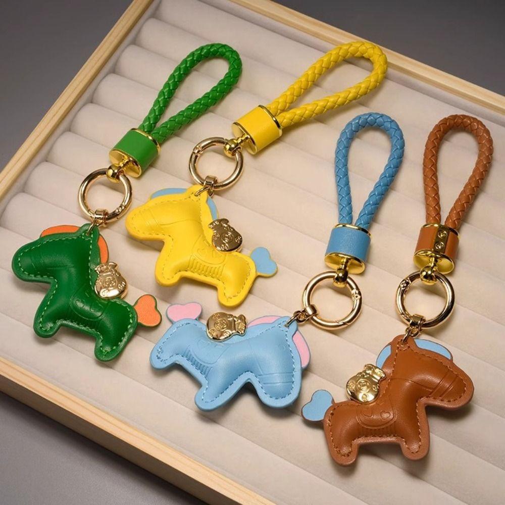 Candy Color Pony PU Keychain Cute Design Horse PU Pendants Zodiac Pony PU Doll  New Year Gift