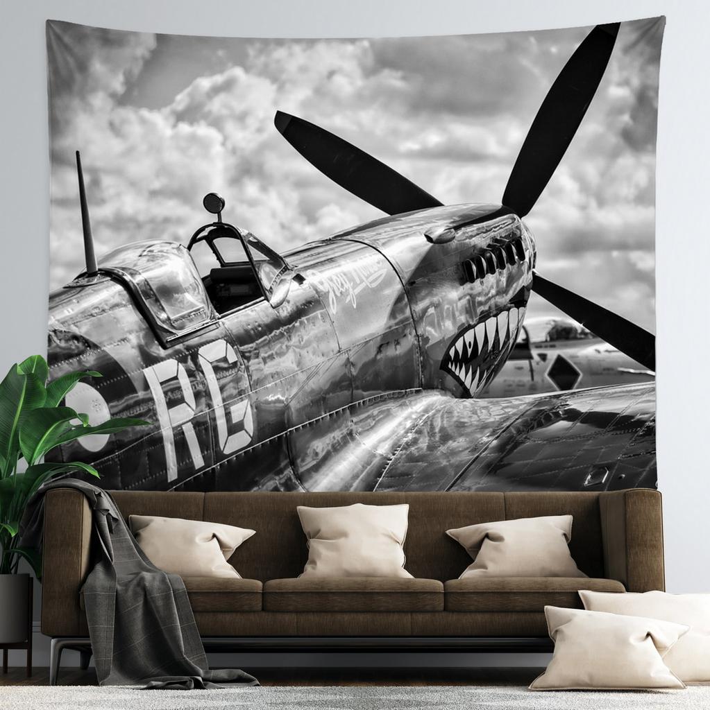 Retro Aircraft Poster Tapestry Supermarine Spitfire B-29 P51 Fighter Wall Hanging Room Decor for Bedroom Dorm Indie