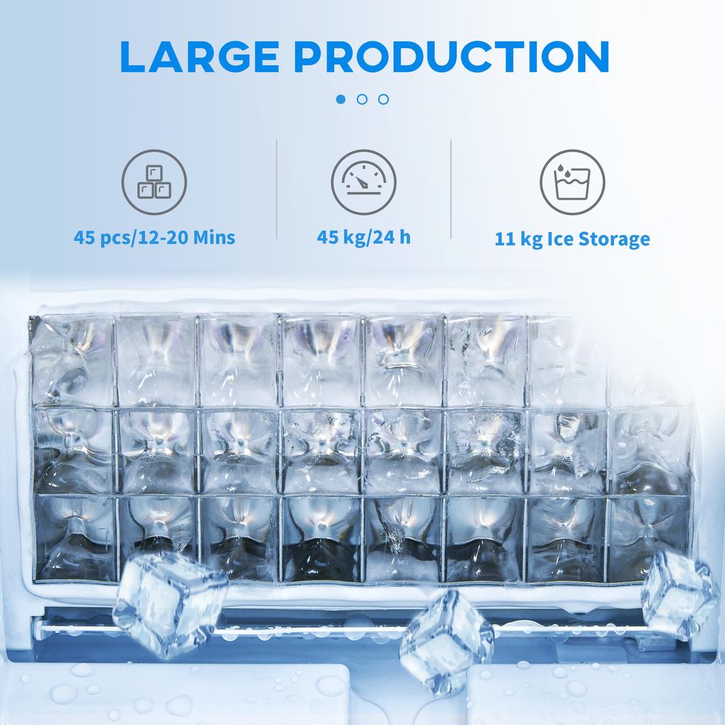 Commercial Ice Maker Machine, Freestanding Stainless Steel Ice Machine with Self-Cleaning, LCD Display, 45kg/24 Hours and 11kg Storage for Home