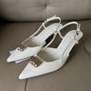 Fashion Metal Decoration Designer Sandals for Women Summer Sexy Patent Leather Pointed Toe High Heels Party Dress Shoes