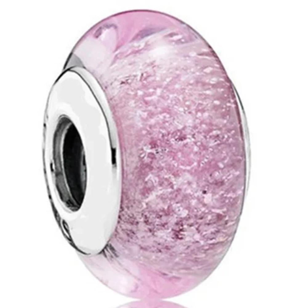 New Original Copper Murano Glass Flower And Leaf Cosmic Rainbow Charm Beads For Bracelet Diy Women Jewelry Gift