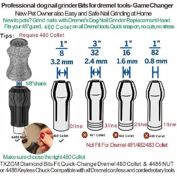 Painless for Dremel Dog Nail Grinder Attachment Replacement heads - Diamond Bit Refills tip Fit Dremel 7760 & 7350, Smooth Grinder Tool Accessories