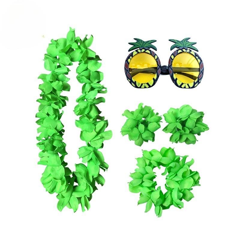 Hawaiian Party Decor Set 4PCS Flower Lei Pineapple Glasses for Tropical Theme
