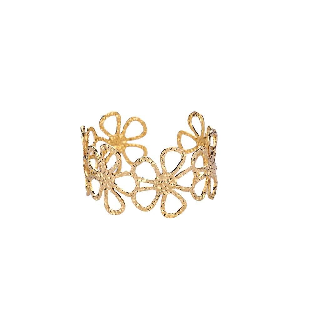 Bracciali Aperti Chunky con Fiori per Donna Acciaio Inossidabile Impermeabile Fiori Bracciale Largo Gioielli per Mano da Festa Matrimonio Regalo Elegante