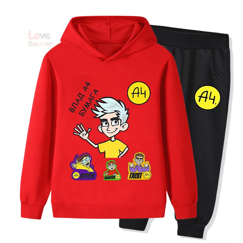 Merch A4 Winter Kinder Sportbekleidung Set Hoodies Jogginghosen Mädchen Junge Kapuzenpullover Kinder Outfit Pullover Hosen Anzug