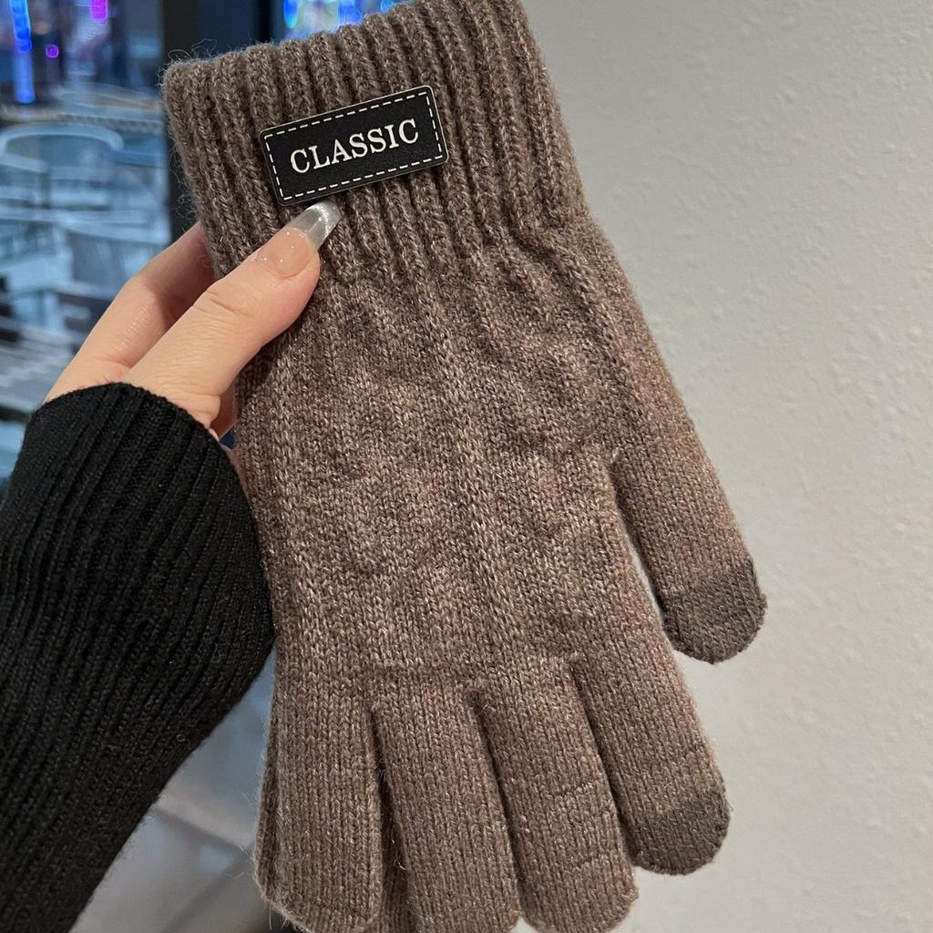 Korean Style Gloves for Men  Trendy Winter Warm and Cold proof Plus Velvet and Thickened Touch Screen Wool Knitted Cotton Gloves for Women and Couples