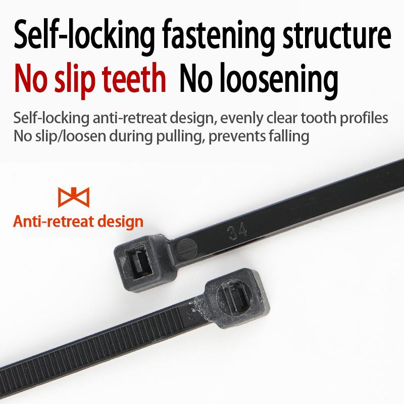 100pcs/bag Self-Locking Cable Ties Black Wire Cable Zip Ties Fasten Cable Organiser High Tensile Strength for Home & Office