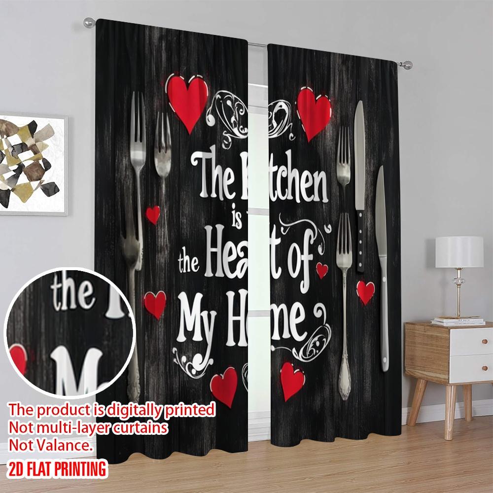 2pcs,2D plane printing Popular Curtain Panels Heartfelt Kitchen Decor Polyester Fabric (without rod) Holiday for Bedroom, Living