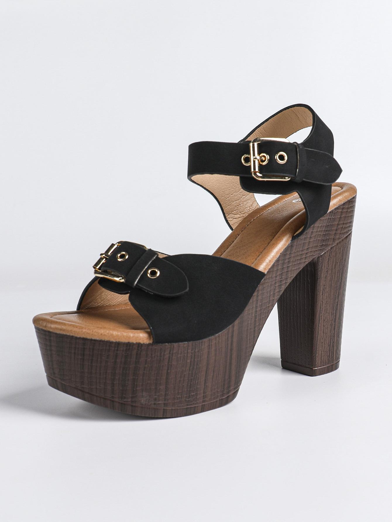 High Heeled Sandals for Women with A Fashionable Fish Mouth, Rivet Buckle, Thick Sole, Thick Heel, and High Heels 36