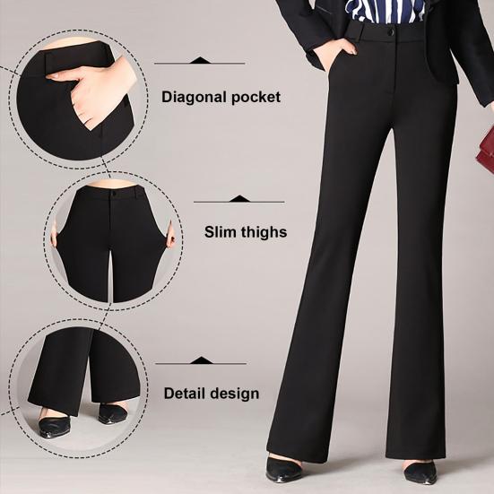 Women Trouser Flared Style High Waist Solid Colors Elastic Formal Long Stretch Office Lady Trouser for Office