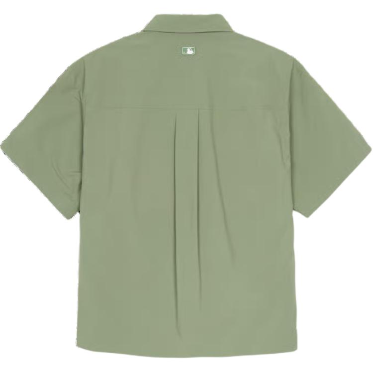 MLB Solid Color Polo Button-Up Multi-Pocket Short Sleeve Shirt Unisex shirts Green 3AWSB0453-43KAP