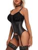 Leather Sexy Bodysuit Lingerie Strappy Open Anal Lace Push Up Bra Shapewear Gather Underwear Women Hot Slimming Exotic Apparel