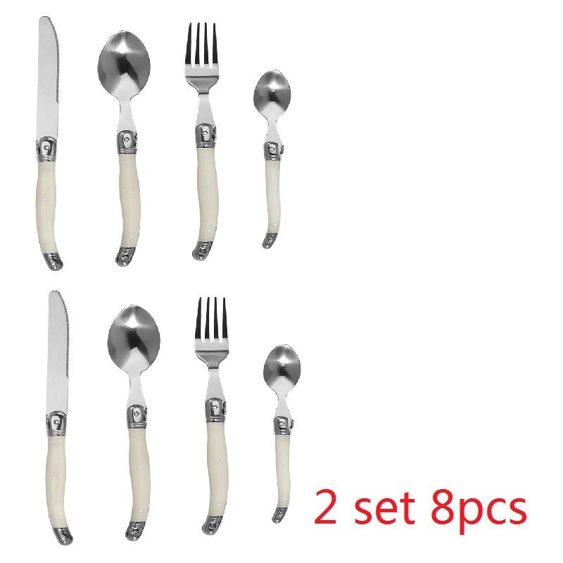 4/6/8/16/24pcs Laguiole Ivory-colored-colored Dishware Collection Stainless-steel Steak Knives Meal Forks Tablespoons Teaspoon Korean Silverware