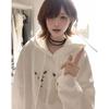 American heavy puppy embroidery white hooded sweater women 2025 new coat loose lazy wind