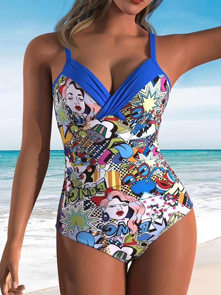 1011 new women's one-piece swimsuit, hot-selling in Europe and America, fashion animation cartoon printing vacation summer