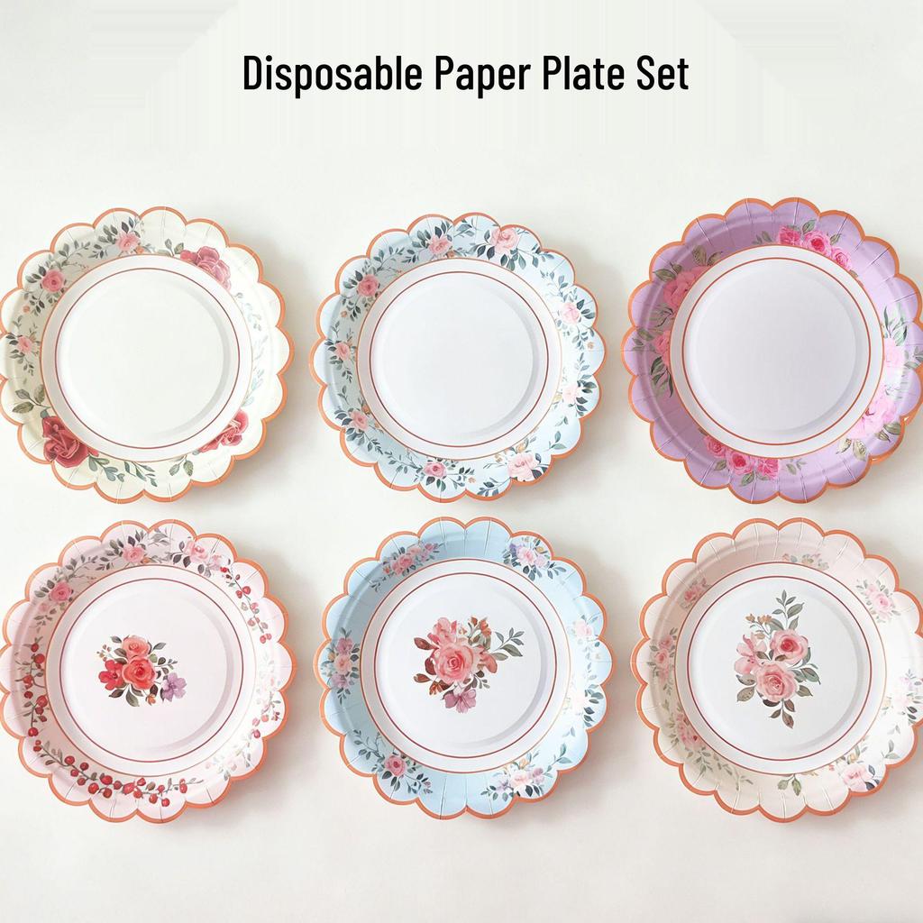 Tea Party Disposable Paper Plates, Napkins & Cups Set for Birthdays & Desserts