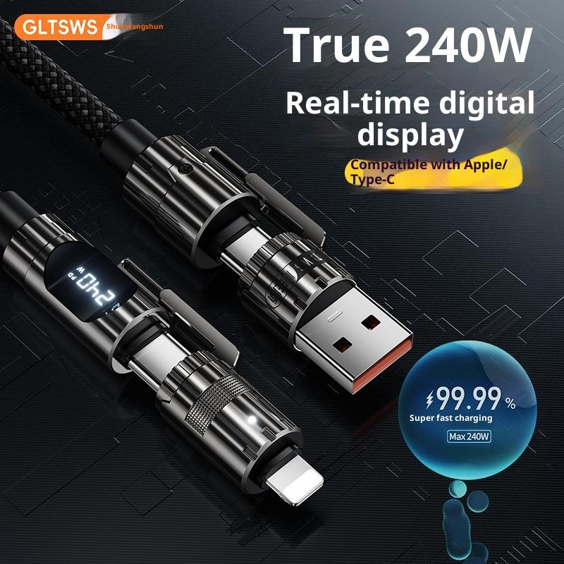 240W Super Fast Charging Cable 4-in-1 Data Cable 2-to-2 Car Phone Charging Cable
