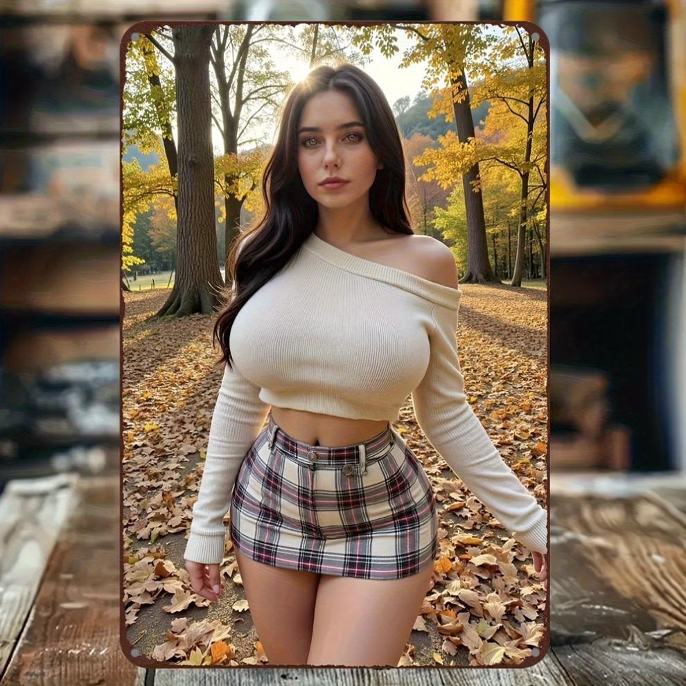 Vintage Herbstwald Blonde Dame Metall Wandkunst 8x12 Zoll - Hochbelastbare Aluminium Dekoration für Zuhause/Café/Büro - Wasserdicht Rost