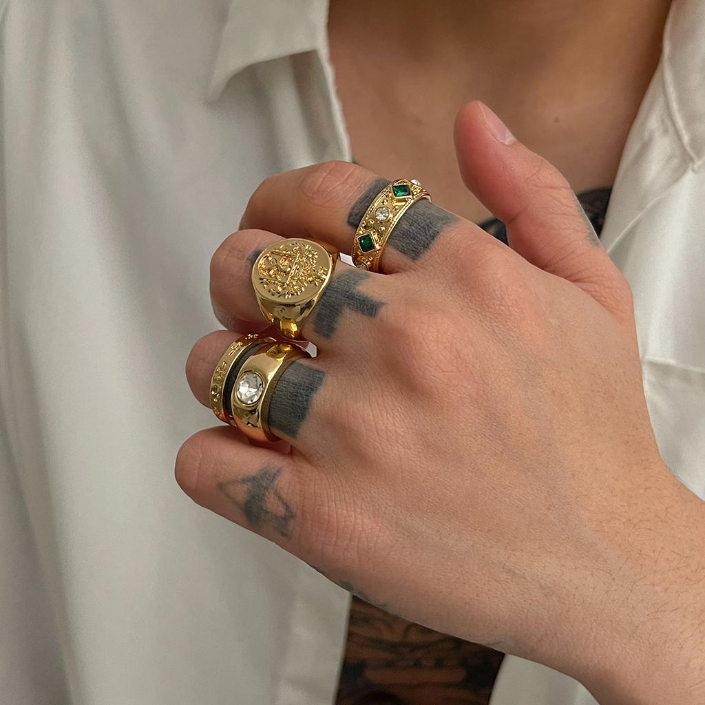 Hip Hop Diamond Inlay Ring for Men Fashion Personality High End Chunky Finger Jewelry