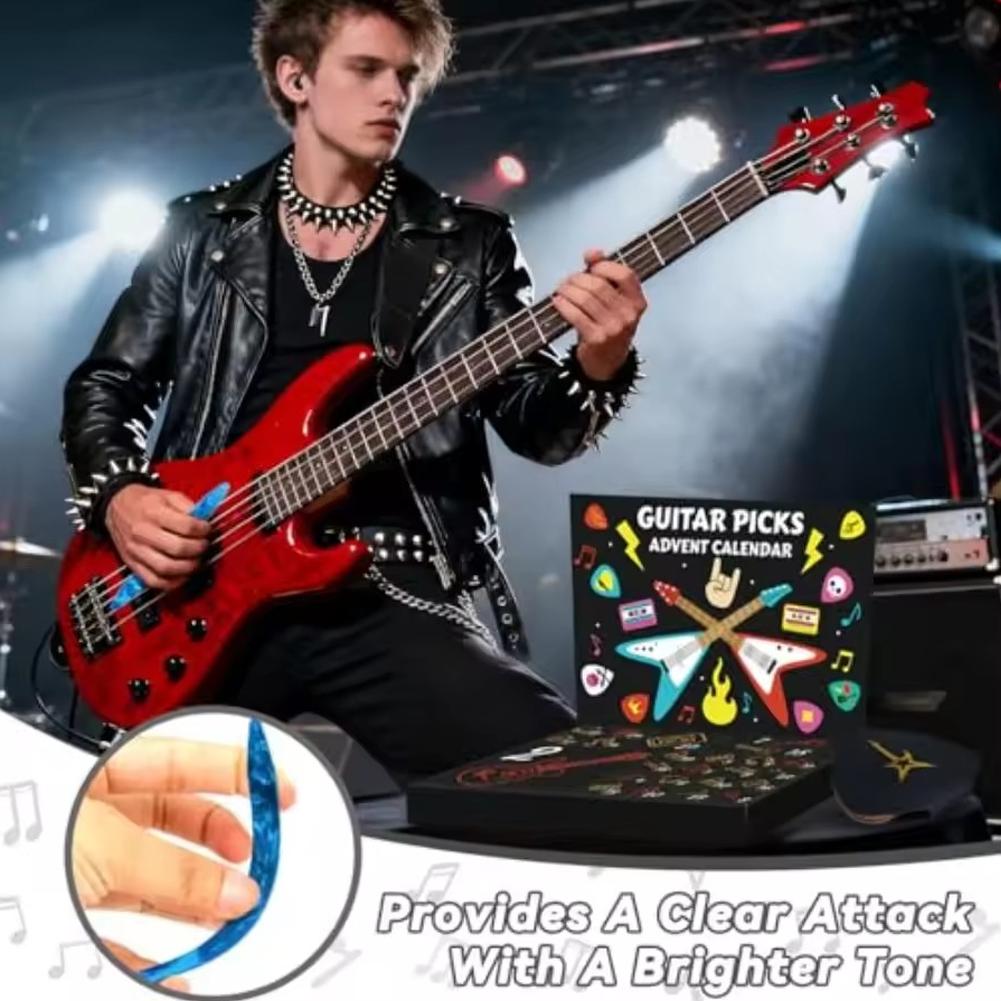 2025 Guitar Picks Advent Calendar-20 Guitar Picks & 2 Oud Picks with Pick Holder Christmas Gift for Guitar Bass Ukulele Players