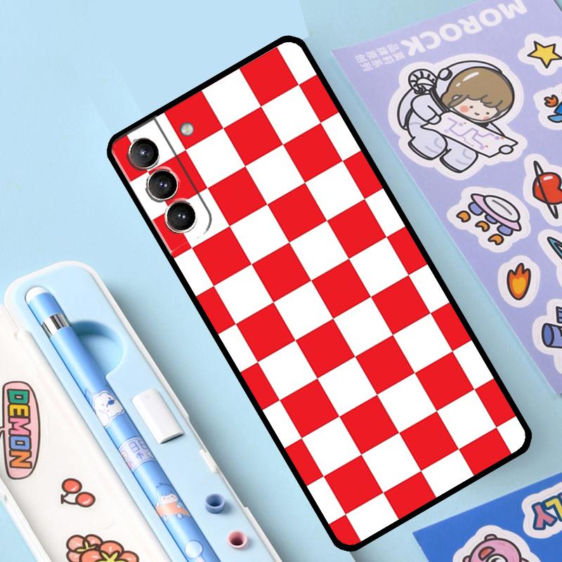 Checkerboard Pattern Mustard Yellow Case For Samsung Galaxy S23 S21 S22 Ultra Plus Note 10 20 S8 S9 S10 Plus S20 FE Cover Case