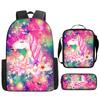 Unicorn Backpack for Kids School Bag Set 3-Piece with Pencil Case Shoulder Bag, Cartoon Anime Backpack for Boys Girls Students