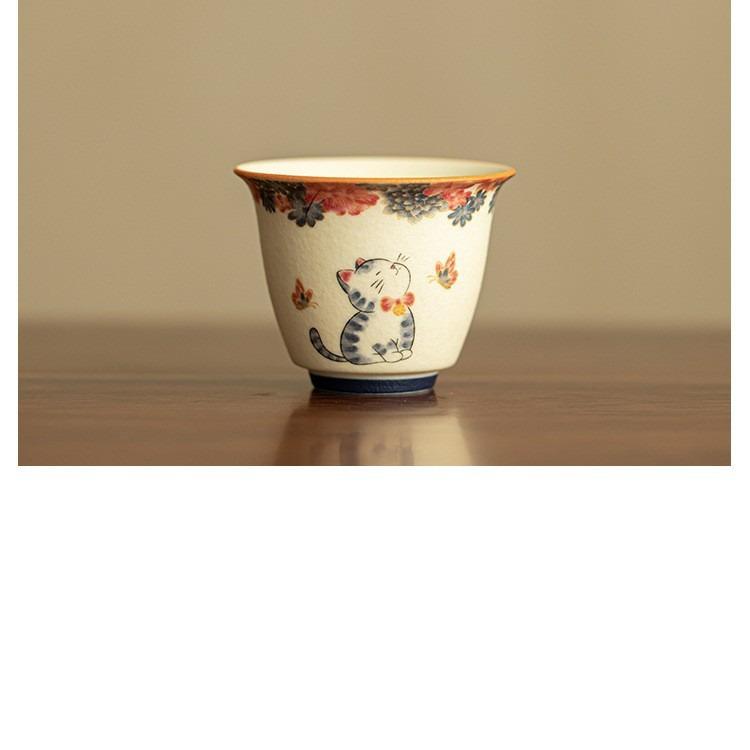 Rock Mine Handmade Gold Cat Teacup Master's Cup Exquisite Tea Tasting Cup Ceramic Tea Set Kung Fu Tea Set